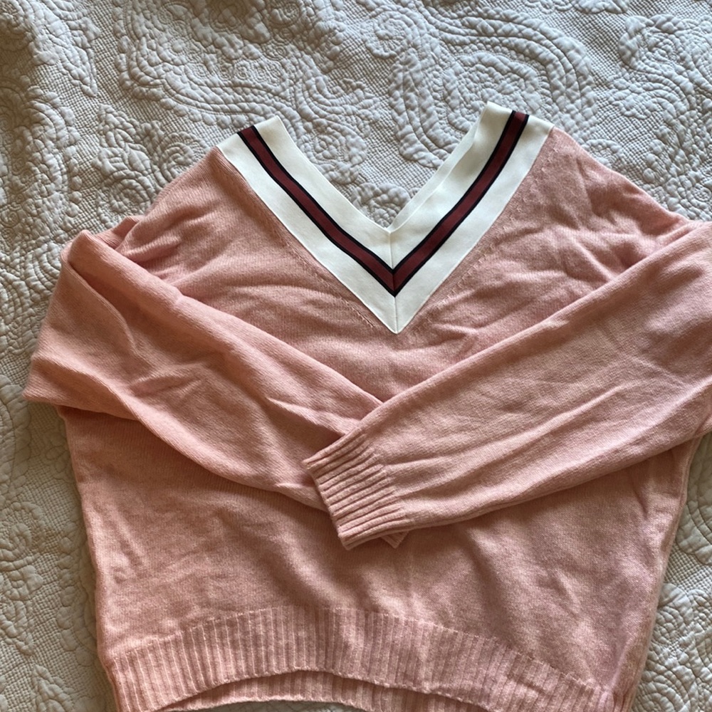 Pink v neck Sandro sweater, size 4 = large or x large.